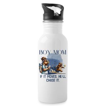 Boy Mom – If It Moves, He'll Chase It - Water bottle with straw - white - Right