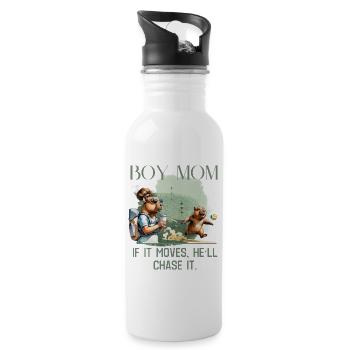 Boy Mom – If It Moves, He'll Chase It - Water bottle with straw - white - Right