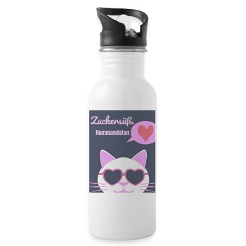 Zuckersüßer Katzenkult mit Herzbrille - Trinkflasche mit integriertem Trinkhalm - Weiß - Rechts