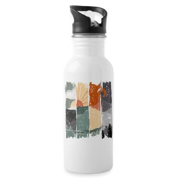Abstrakte Sonnenuntergangslandschaft Illustration - Trinkflasche mit integriertem Trinkhalm - Weiß - Rechts