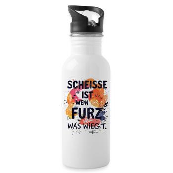 SCHEISSE IST, WENN DER FURZ WAS WIEGT. - Trinkflasche mit integriertem Trinkhalm - Weiß - Rechts