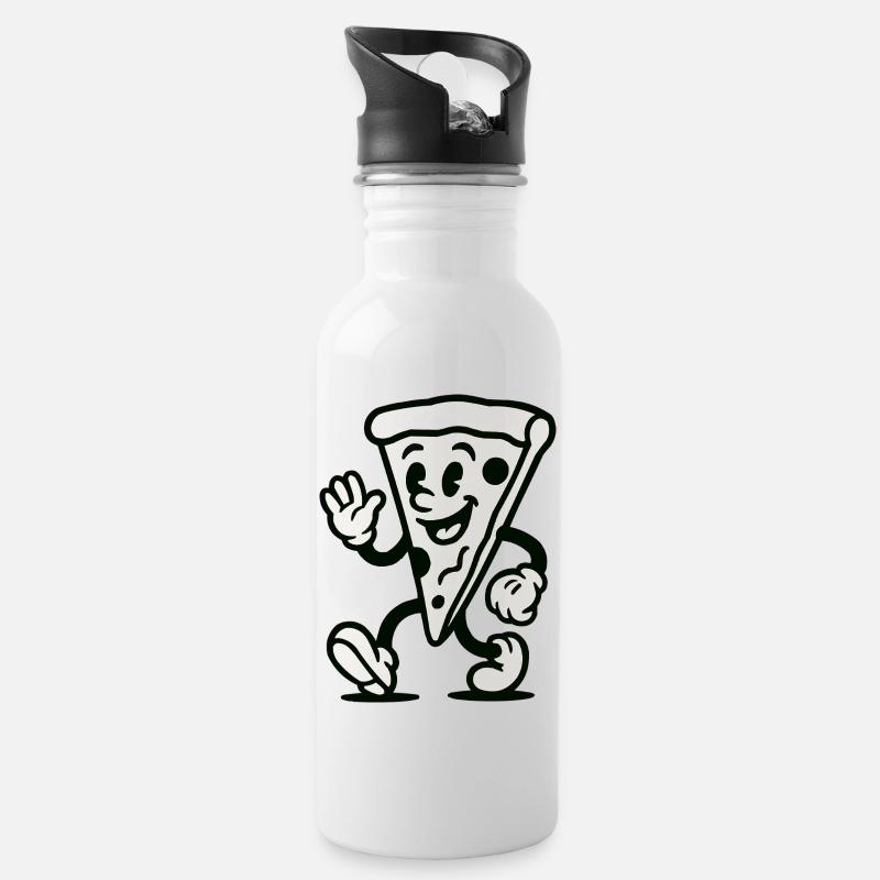 pizza comic - Trinkflasche mit integriertem Trinkhalm - Weiß