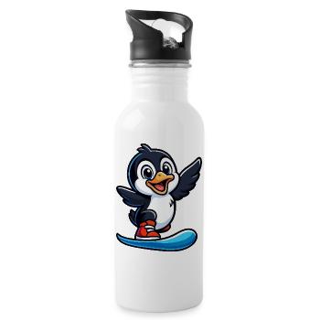 Cooler Pinguin Surfer bei der Pool Party - Trinkflasche mit integriertem Trinkhalm - Weiß - Rechts