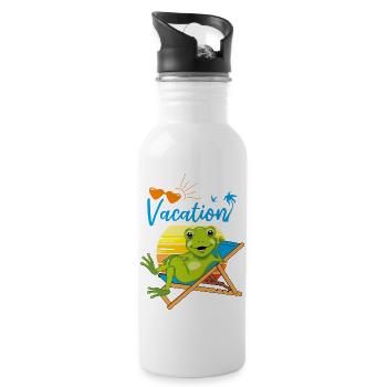 Glücklicher kleiner Frosch entspannt sich auf dem Liegestuhl - Trinkflasche mit integriertem Trinkhalm - Weiß - Rechts