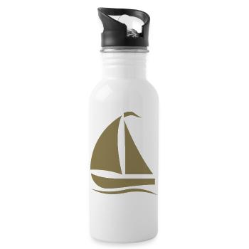 Minimalistische Segelboot Silhouette Nordsee  - Trinkflasche mit integriertem Trinkhalm - Weiß - Rechts