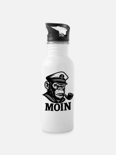 Captain Monkey with Whistle MOIN Design - Water bottle with straw - white