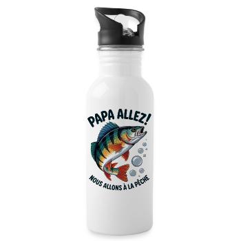 Papa allez! Nous allons à la pêche ! - Gourde avec paille intégrée - blanc - Droite