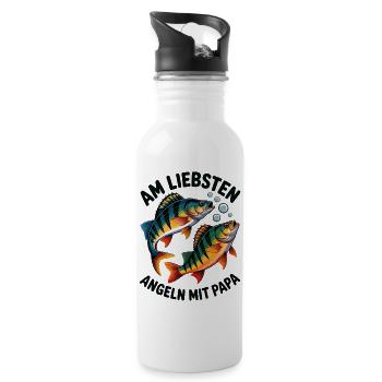 Angeln mit Papa, springende Barsche - Trinkflasche mit integriertem Trinkhalm - Weiß - Rechts