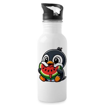 Cute Penguin Melon Summer Cartoon Funny Fruit - Water bottle with straw - white - Right