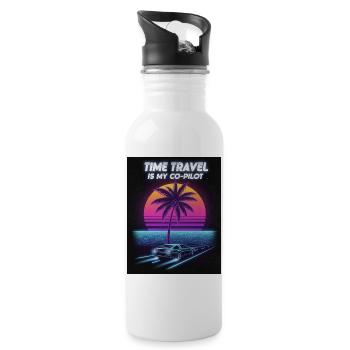 Retro Future Zeitreise Design - Trinkflasche mit integriertem Trinkhalm - Weiß - Rechts