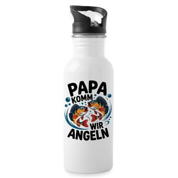 Papa komm wir angeln! Angelabenteuer mit Papa - Trinkflasche mit integriertem Trinkhalm - Weiß - Rechts