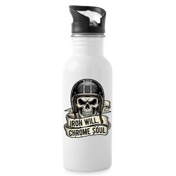 Iron Will, Chrome Soul - Trinkflasche mit integriertem Trinkhalm - Weiß - Rechts