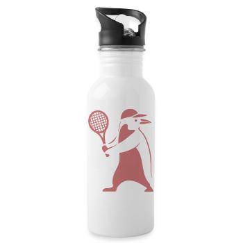 Minimalist Penguin Tennis Backhand Player - Water bottle with straw - white - Right