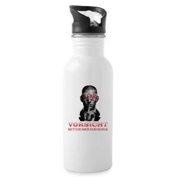 Vorsicht, Subtile Botschaft mit Augenbinde - Trinkflasche mit integriertem Trinkhalm - Weiß - Rechts