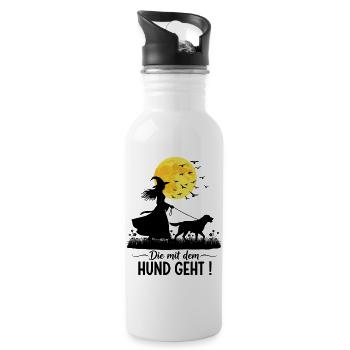 Die mit dem Labrador geht ! - Trinkflasche mit integriertem Trinkhalm - Weiß - Rechts