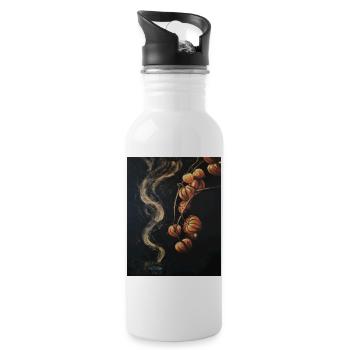 Autumnal Husk Tobacco Smoke Illustration Runes - Water bottle with straw - white - Right