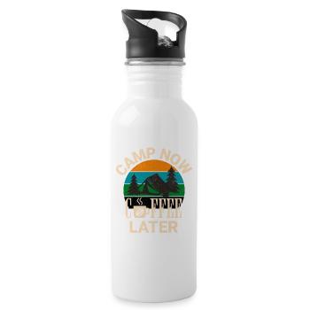 Camp Now Coffee Later Retro Camping Shirt - Water bottle with straw - white - Right
