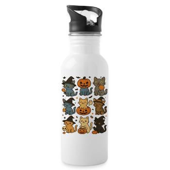 Skurrile Halloween-Katzenkollektion - Trinkflasche mit integriertem Trinkhalm - Weiß - Rechts