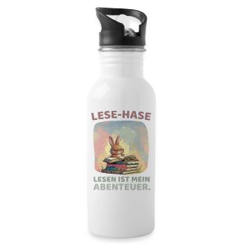 Rabbit reading with adventure style - Water bottle with straw - white - Right