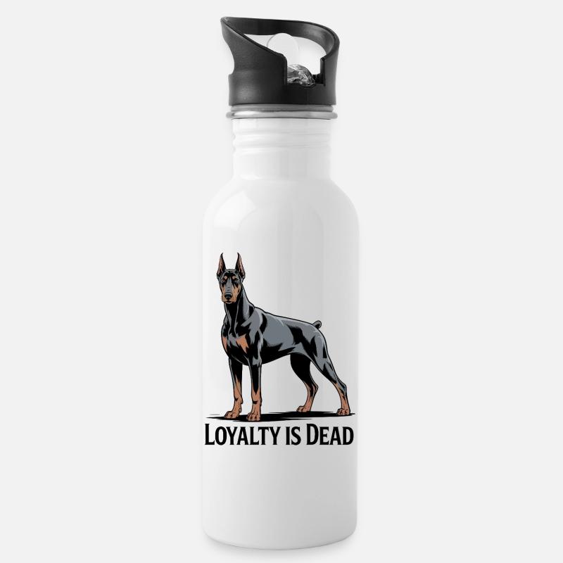 Majestätische Dobermann-Illustration - Trinkflasche mit integriertem Trinkhalm - Weiß