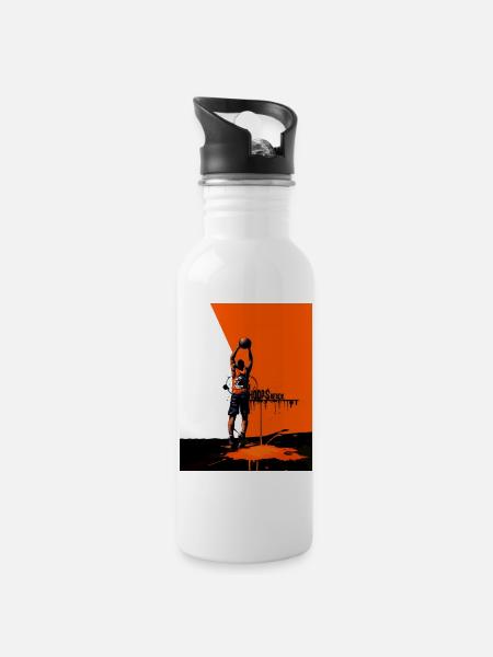 Sportsman throwing ball in graffiti style - Water bottle with straw - white