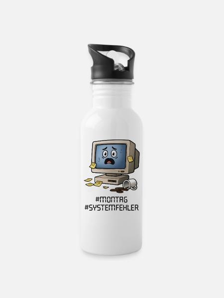 #Montag #Systemfehler – PC rétro, café et humour de bureau - Gourde avec paille intégrée - blanc