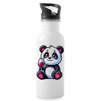 Süßer Panda Rotwein Weinliebhaber Cartoon Weinbau - Trinkflasche mit integriertem Trinkhalm - Weiß - Rechts