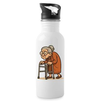 Humorvolle Seniorin mit Rollator Illustration - Trinkflasche mit integriertem Trinkhalm - Weiß - Rechts