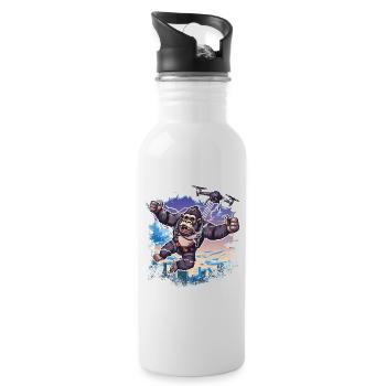 Gorilla Drone Kids Funny - Water bottle with straw - white - Right