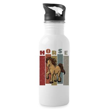 Pferd Motiv Pferdemotiv Retro Vintage Look Horse - Trinkflasche mit integriertem Trinkhalm - Weiß - Rechts