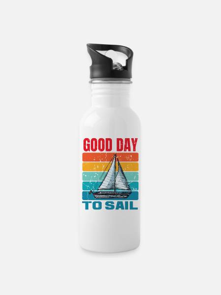 Good Day To Sail Distressed Retro Vintage Sailboat - Water bottle with straw - white