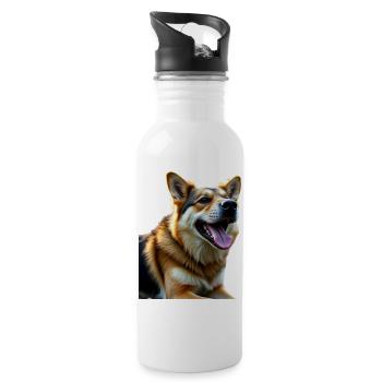 Autumnal dog motif with warm colors - Water bottle with straw - white - Right