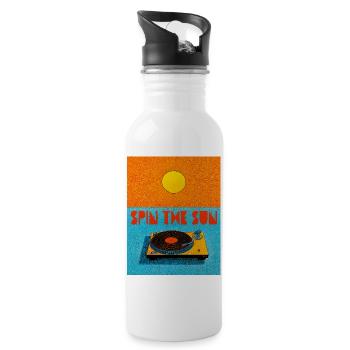 Vintage Plattenspieler unter Sonne - Trinkflasche mit integriertem Trinkhalm - Weiß - Rechts