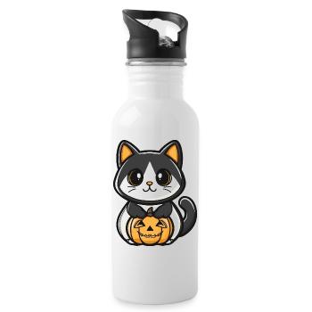 Cat Pumpkin Halloween - Water bottle with straw - white - Right