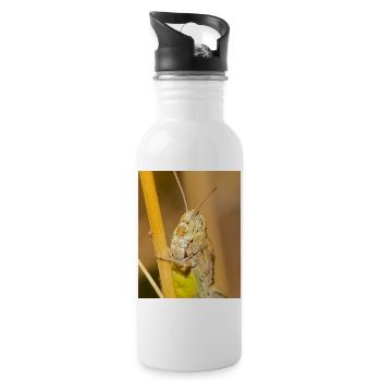 Macro photograph of a grasshopper in details - Water bottle with straw - white - Right