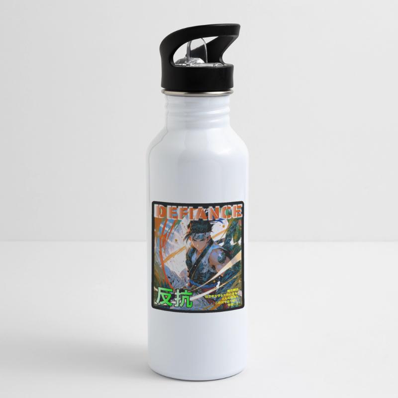 Kampfgeist Samurai Illustration Trinkflasche mit integriertem Trinkhalm