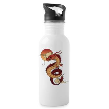 Traditioneller asiatischer Drache mit Sonnenuntergang - Trinkflasche mit integriertem Trinkhalm - Weiß - Rechts