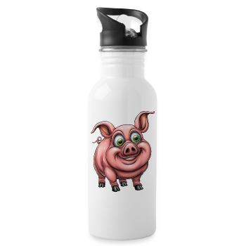funny pink pig :) - Water bottle with straw - white - Right