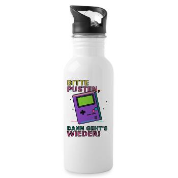 Retro Gaming Saying with Handheld Game Device Video Games - Water bottle with straw - white - Right