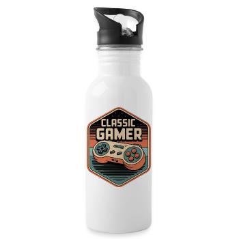 Classic Gamer Retro Controller Badge - Trinkflasche mit integriertem Trinkhalm - Weiß - Rechts