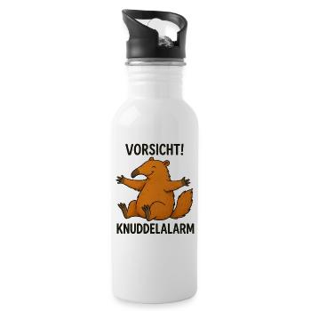 Nasenbär Teddybär Knuddeln Süß Liebe Warnung  - Trinkflasche mit integriertem Trinkhalm - Weiß - Rechts