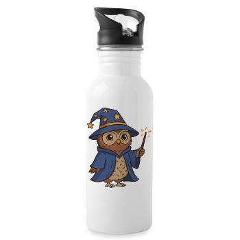 Magische Eule Zauberer Illustration - Trinkflasche mit integriertem Trinkhalm - Weiß - Rechts