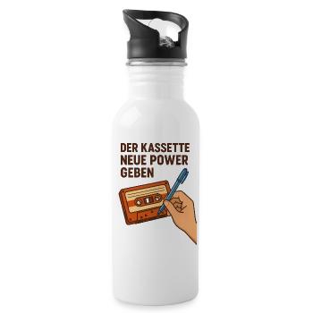 Retro Tape Cassette V2K Pop Art Vintage Nostalgia - Water bottle with straw - white - Right