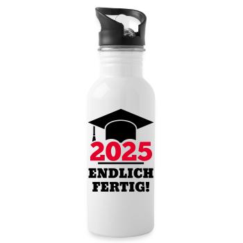 Doktorhut 2025 Endlich Fertig Geschenk Studenten  - Trinkflasche mit integriertem Trinkhalm - Weiß - Rechts