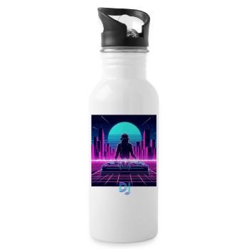 DJ Neon Skyline - Trinkflasche mit integriertem Trinkhalm - Weiß - Rechts