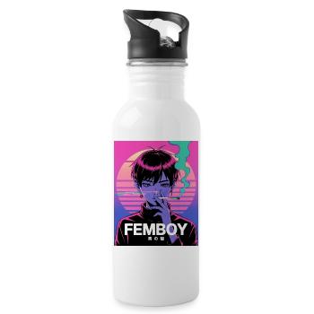 Vaporwave Femboy mit Glitch-Style - Trinkflasche mit integriertem Trinkhalm - Weiß - Rechts