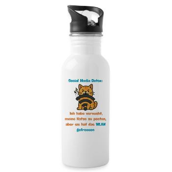 Cats Wi-Fi Detox Cartoon Humor Fun Design - Water bottle with straw - white - Right