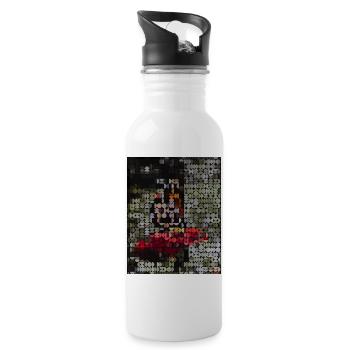 Mosaikblüte Portrait in Halbkreismuster - Trinkflasche mit integriertem Trinkhalm - Weiß - Rechts