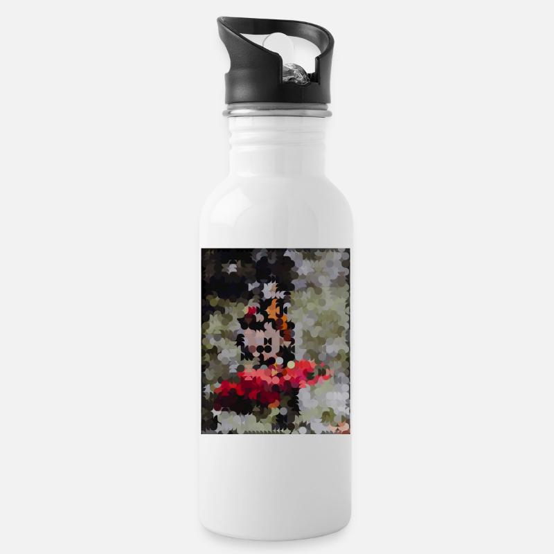Punktiertes Schmetterlings-Mosaik - Trinkflasche mit integriertem Trinkhalm - Weiß