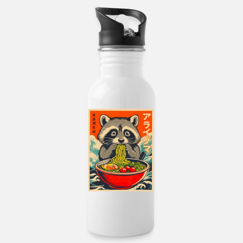  kawaii Raccoon  - Trinkflasche mit integriertem Trinkhalm - Weiß
